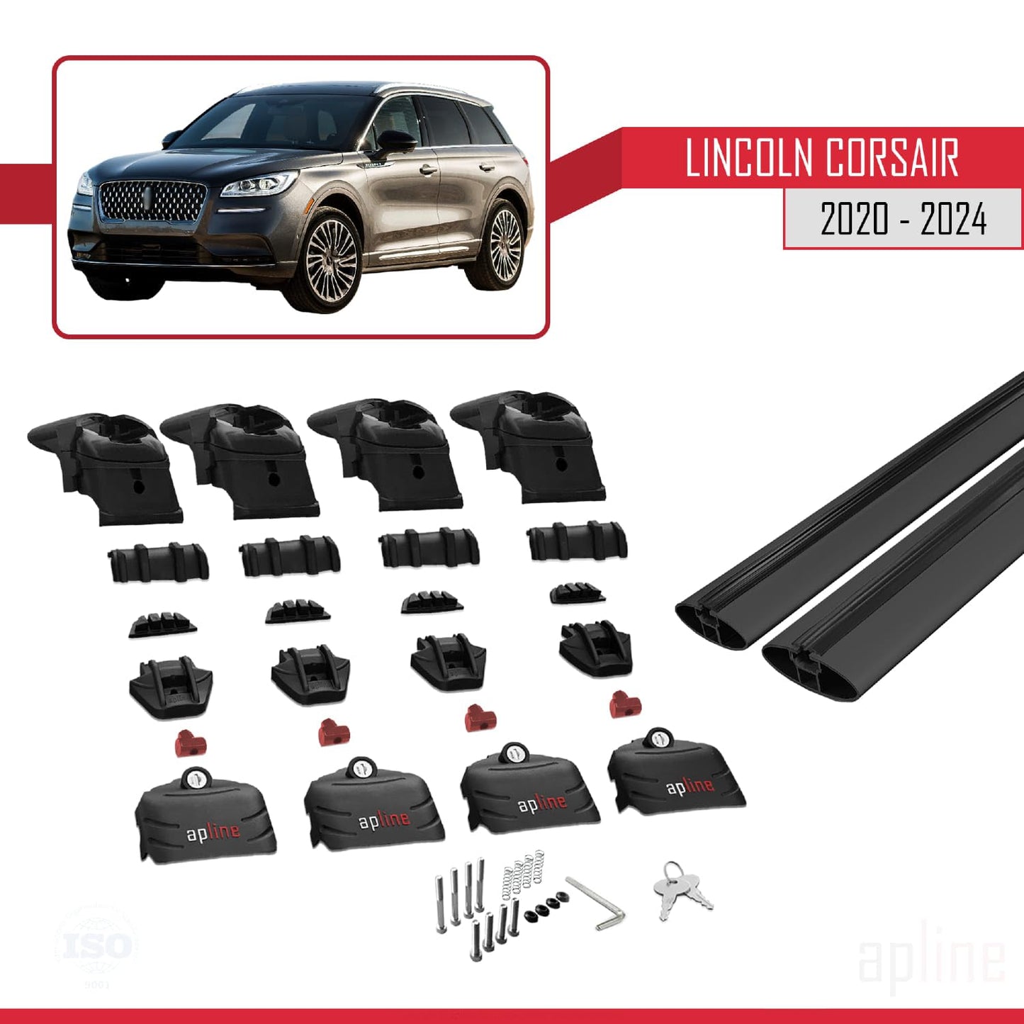 Compatible with Lincoln Corsair 2020-2024 ACE-2 Car Roof Rack Cross Bar Black Aluminium 2 Bars