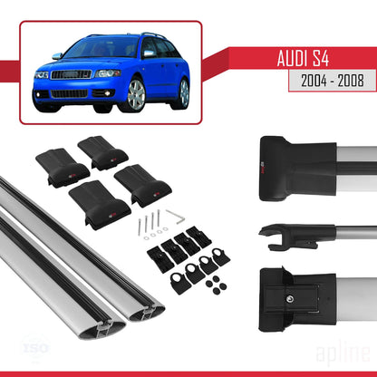 Compatible with Audi S4 2004-2008 Fly Model Car Roof Rack Cross Bar Grey Aluminium 2 Bars