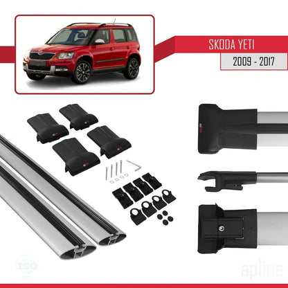 Compatible with Skoda Yeti 2009-2017 Fly Model Car Roof Rack Cross Bar Grey Aluminium 2 Bars