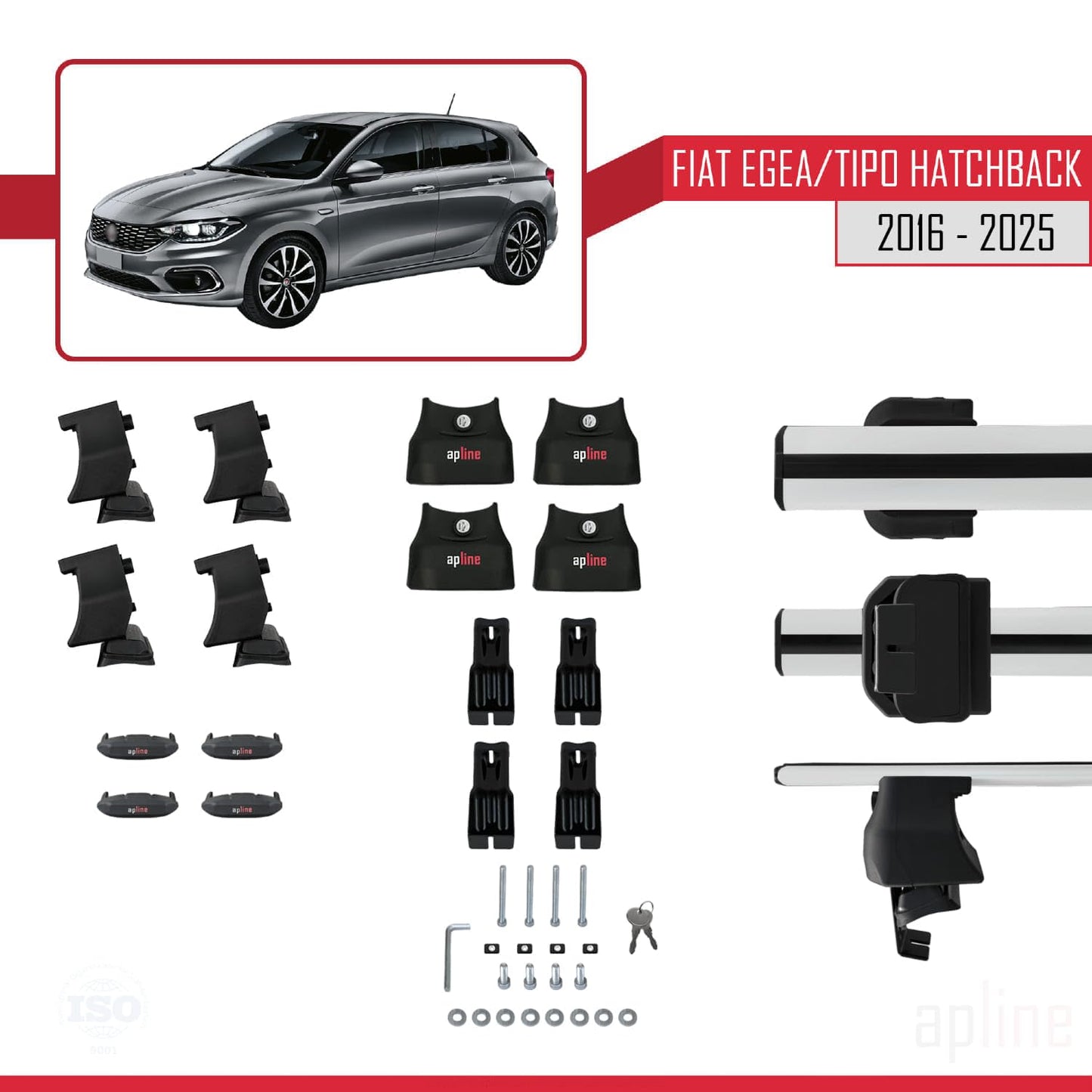 Compatible with Fiat Egea HB 2016-2025 ACE-4 Car Roof Rack Cross Bar Grey Aluminium 2 Bars