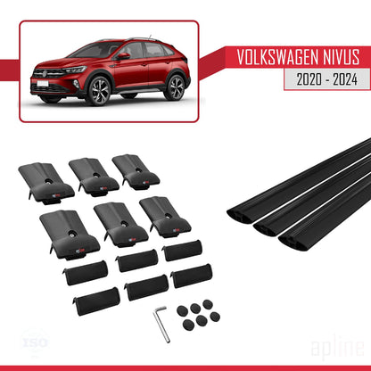Compatible with VW Nivus 2020-2024 Fly Model Car Roof Rack Cross Bar Black Aluminium 3 Bars