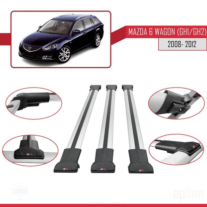 Compatible with Mazda 6 II (GZ) Wagon 2008-2012 Fly Model Car Roof Rack Cross Bar Grey Aluminium 3 Bars