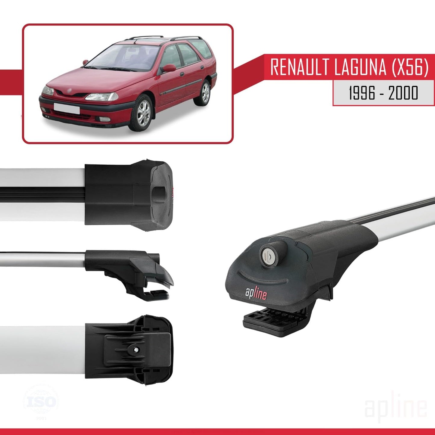 Compatible with Renault Laguna (X56) 1996-200 ACE-1 Car Roof Rack Cross Bar Grey Aluminium 3 Bars