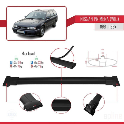 Compatible with Nissan Primera (W10) Traveller 1991-1997 Fly Model Car Roof Rack Cross Bar Black Aluminium 2 Bars