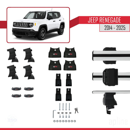 Compatible with Jeep Renegade (BU) 2014-2025 ACE-4 Car Roof Rack Cross Bar Grey Aluminium 2 Bars