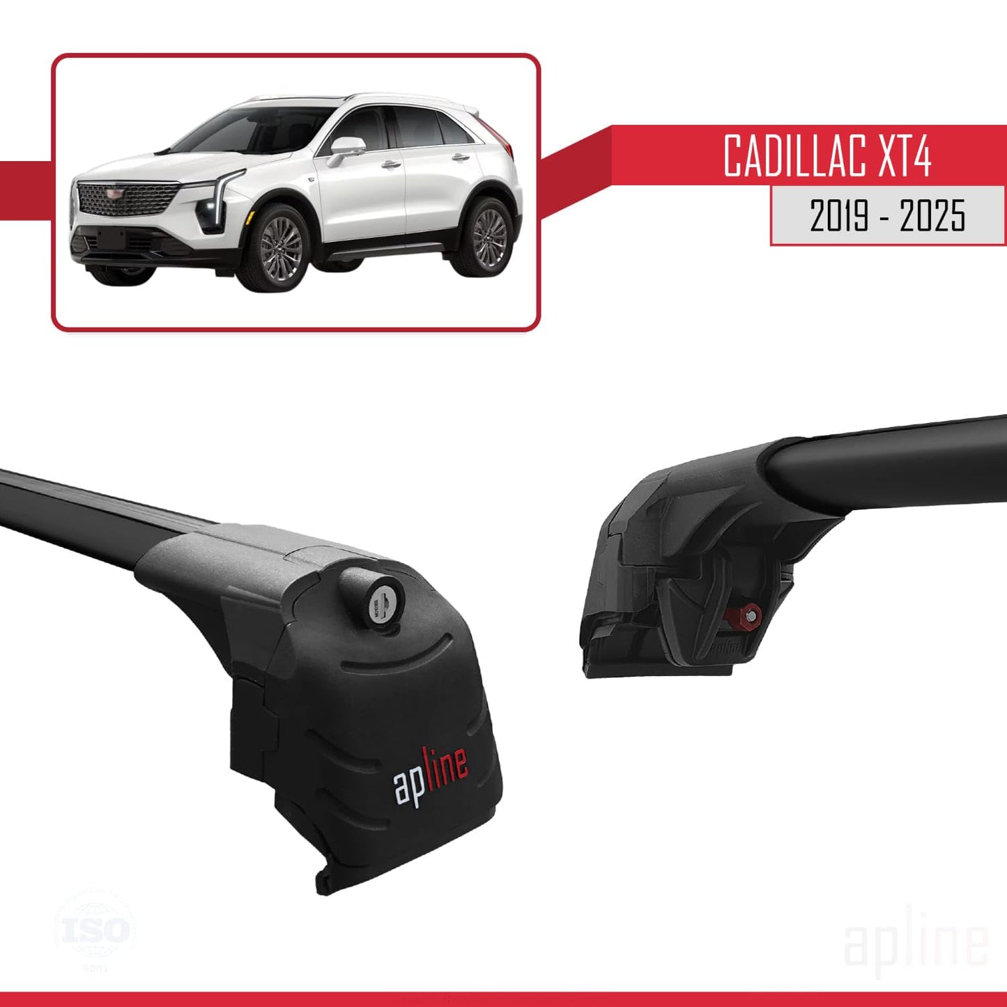 Compatible with Cadillac XT4 2019-2025 ACE-2 Car Roof Rack Cross Bar Black Aluminium 2 Bars