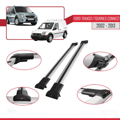 Compatible with Ford Transit/Tourneo Connect 2002-2013 Fly Model Car Roof Rack Cross Bar Grey Aluminium 2 Bars
