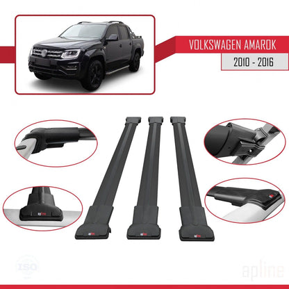 Compatible with Volkswagen Amarok (2F) Pre-Facelift 2010-2016 Fly Model Car Roof Rack Cross Bar Black Aluminium 3 Bars
