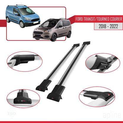 Compatible with Ford Transit/Tourneo Courier Post-Facelift 2018-2022 Fly Model Car Roof Rack Cross Bar Grey Aluminium 2 Bars