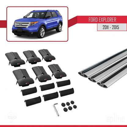 Compatible with Ford Explorer 5 (U502) Pre-Facelift 2011-2015 Fly Model Car Roof Rack Cross Bar Grey Aluminium 3 Bars