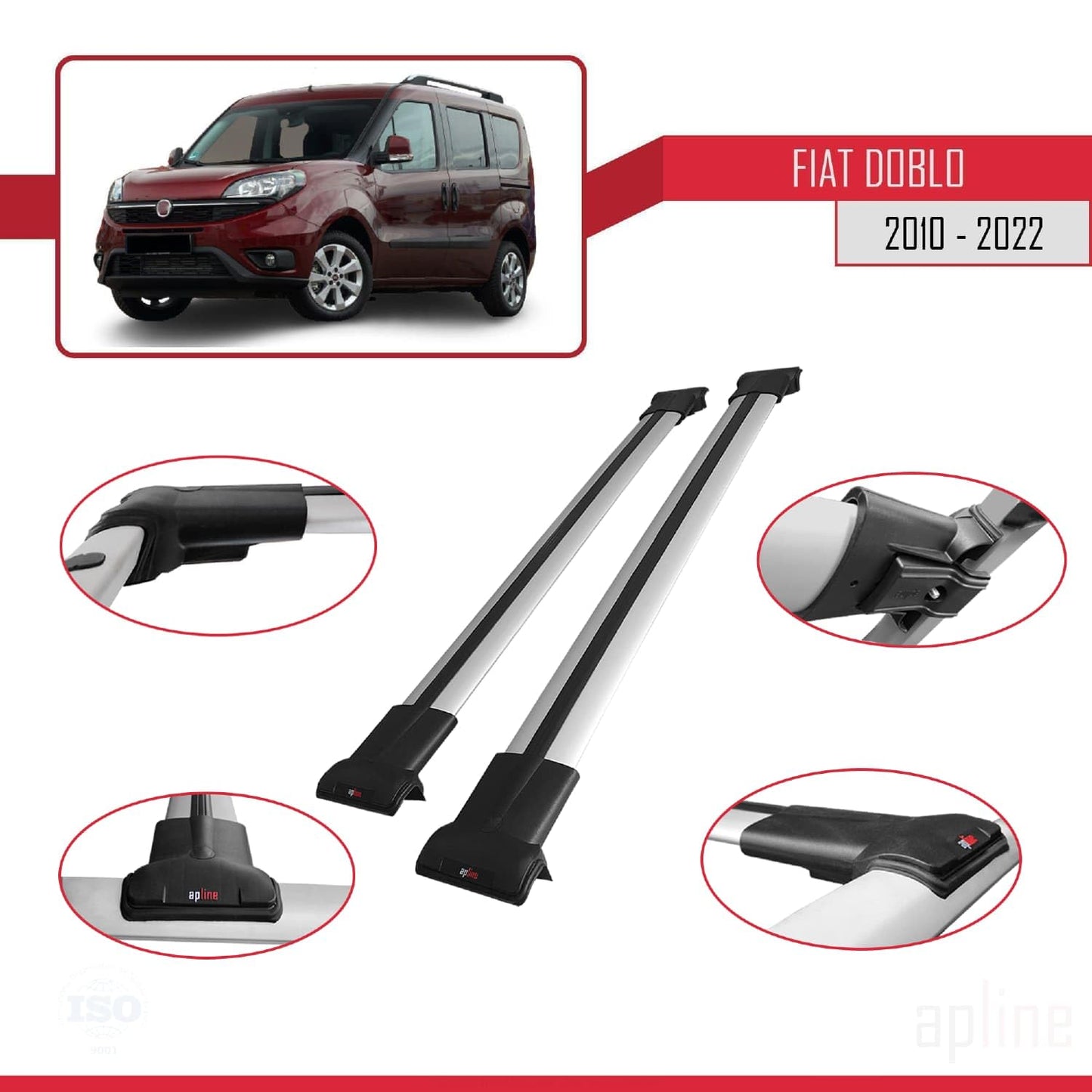 Compatible with Fiat Doblo 2 2010-2022 Fly Model Car Roof Rack Cross Bar Grey Aluminium 2 Bars