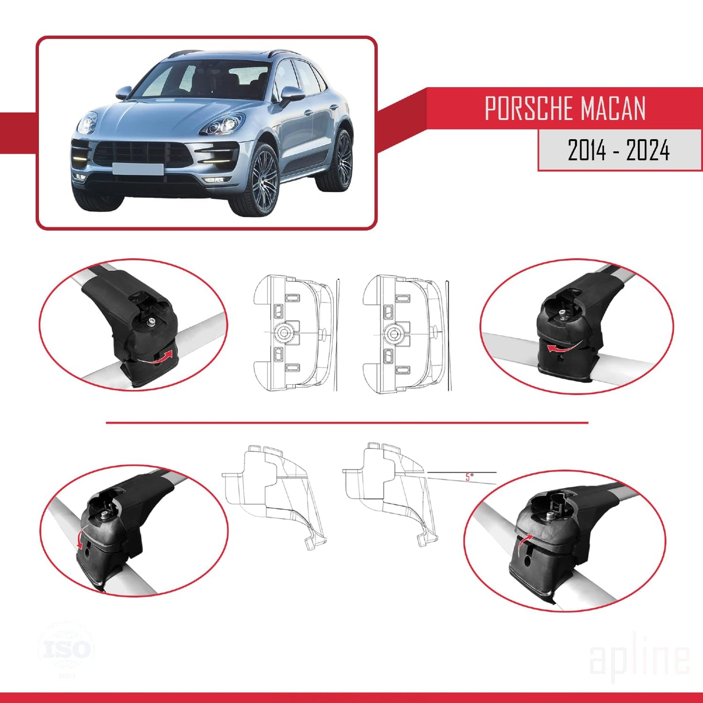 Compatible with Porsche Macan (95B) 2014-2024 ACE-2 Car Roof Rack Cross Bar Grey Aluminium 2 Bars