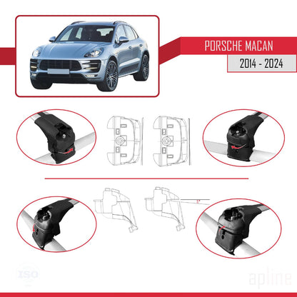 Compatible with Porsche Macan (95B) 2014-2024 ACE-2 Car Roof Rack Cross Bar Grey Aluminium 2 Bars