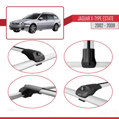 Compatible with Jaguar X-Type Estate 2002-2009 ACE-1 Car Roof Rack Cross Bar Grey Aluminium 3 Bars