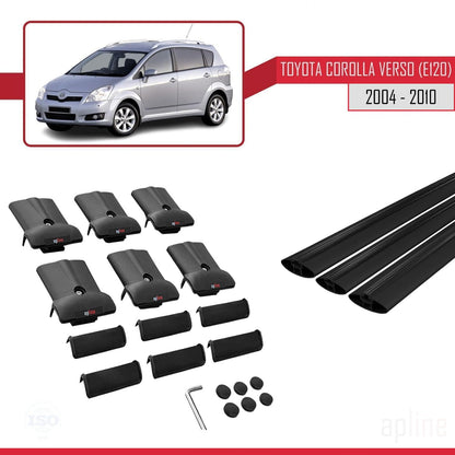 Compatible with Toyota Corolla Verso 2 (AR10) 2004-2010 Fly Model Car Roof Rack Cross Bar Black Aluminium 3 Bars