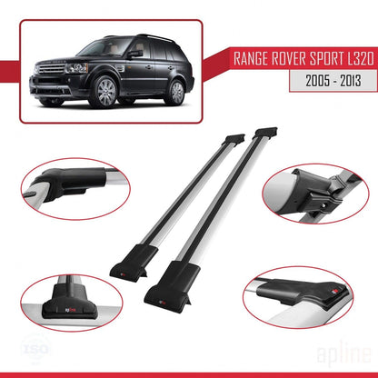 Compatible with Land Rover Range Rover Sport (L320) 2005-2013 Fly Model Car Roof Rack Cross Bar Grey Aluminium 2 Bars