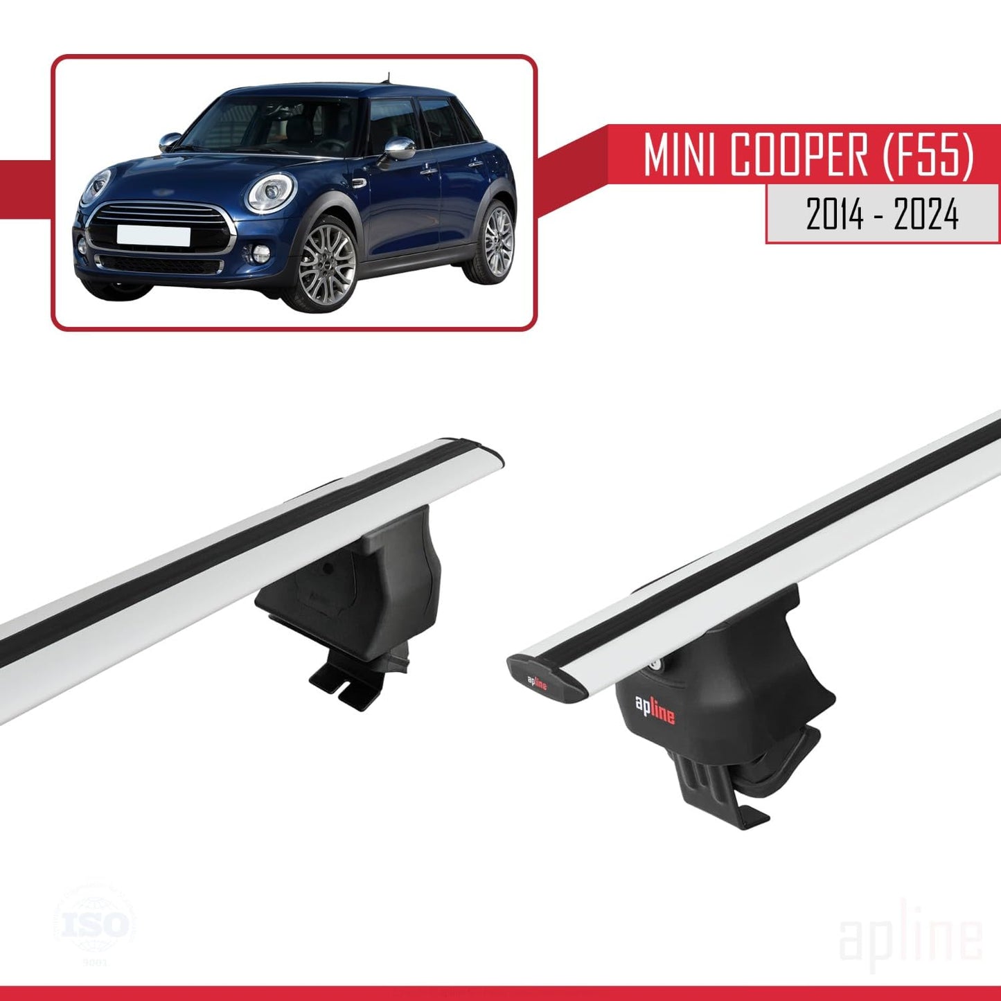Compatible with Mini Cooper (F55) 2014-2024 ACE-4 Car Roof Rack Cross Bar Grey Aluminium 2 Bars