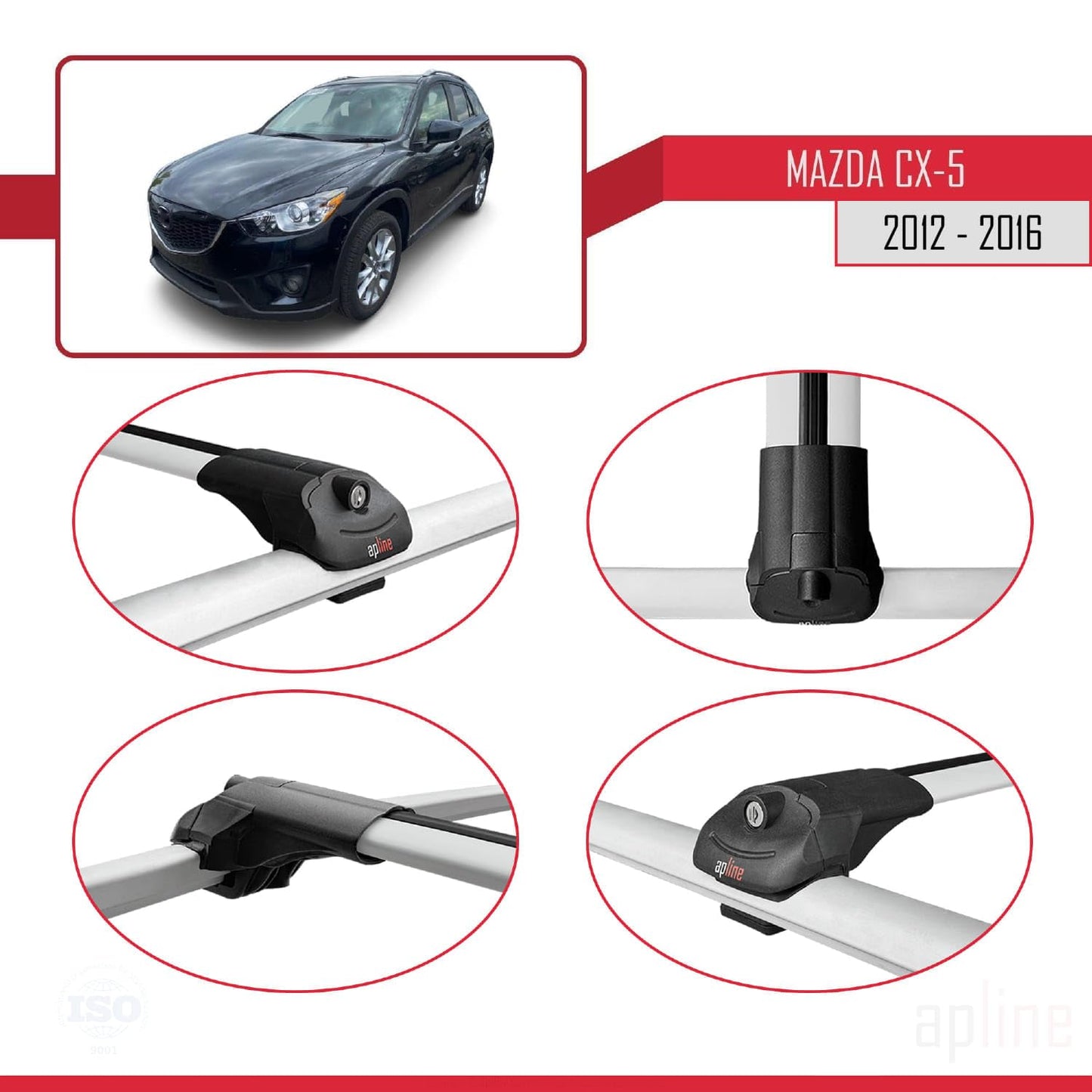 Compatible with Mazda CX-5 I (KE) 2012-2016 ACE-1 Car Roof Rack Cross Bar Grey Aluminium 2 Bars