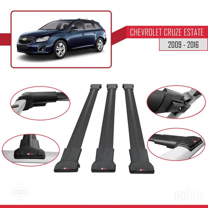 Compatible with Chevrolet Cruze (J300) 2009-2016 Fly Model Car Roof Rack Cross Bar Black Aluminium 3 Bars