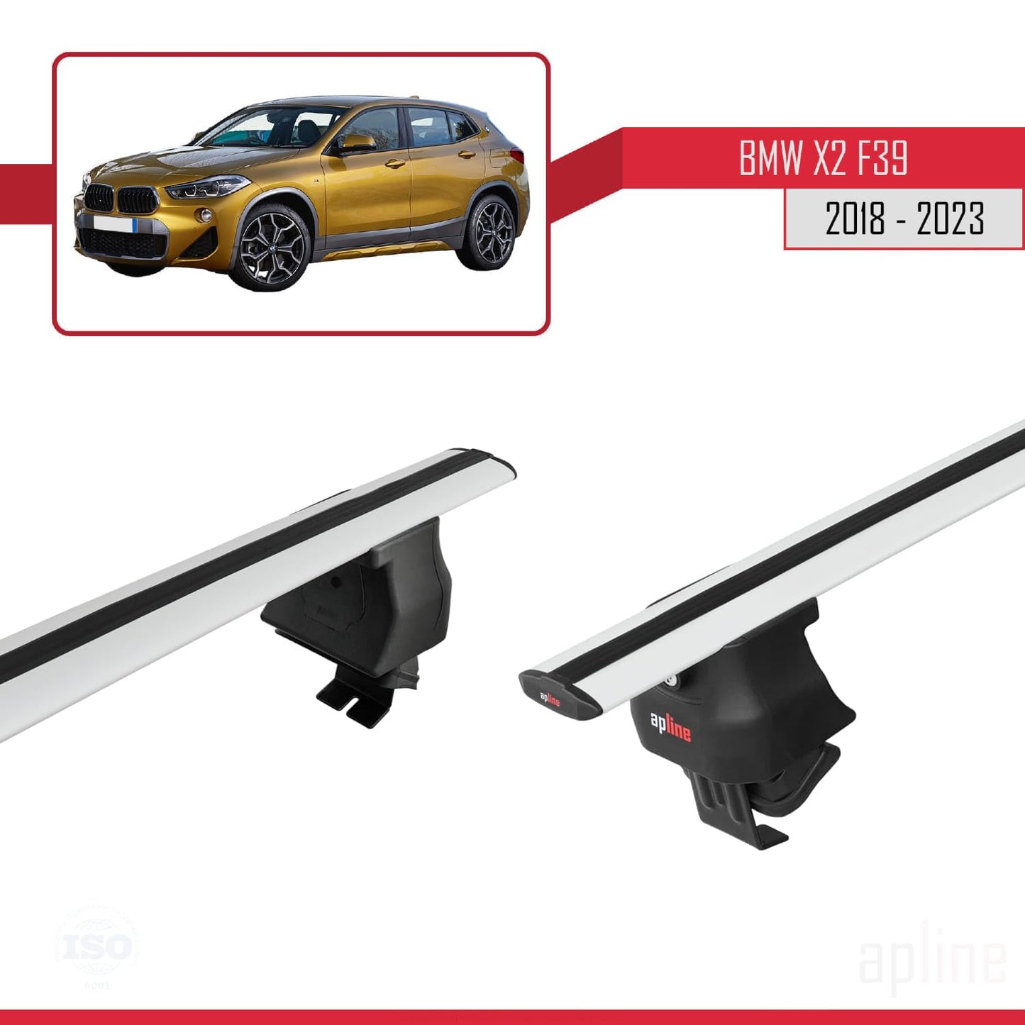 Compatible with BMW X2 (F39) 2018-2023 ACE-4 Car Roof Rack Cross Bar Grey Aluminium 2 Bars