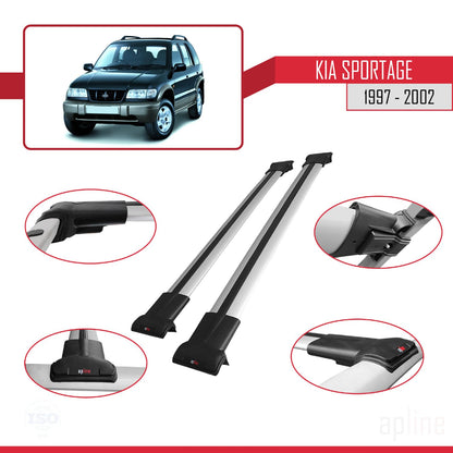 Compatible with Kia Sportage 1997-2002 Fly Model Car Roof Rack Cross Bar Grey Aluminium 2 Bars