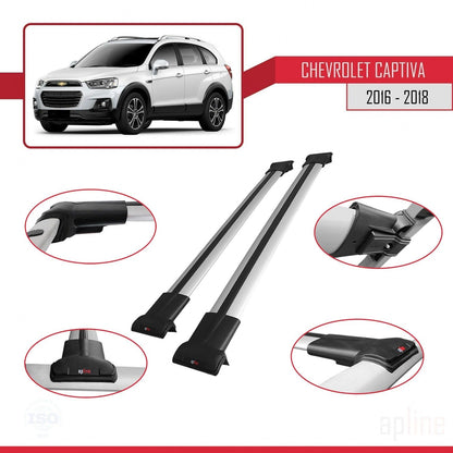 Compatible with Chevrolet Captiva 2016-2018 Fly Model Car Roof Rack Cross Bar Grey Aluminium 2 Bars