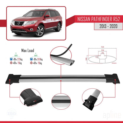 Compatible with Nissan Pathfinder 4 (R52) 2013-2020 Fly Model Car Roof Rack Cross Bar Grey Aluminium 3 Bars