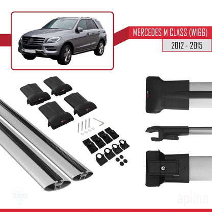 Compatible with Mercedes M Class 3 (W166) Pre-Facelift 2012-2015 Fly Model Car Roof Rack Cross Bar Grey Aluminium 2 Bars