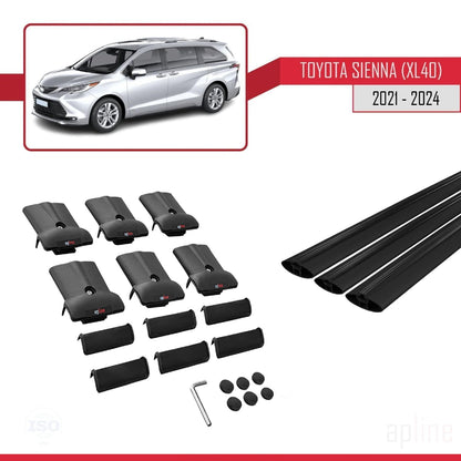 Compatible with Toyota Sienna 4 (XL40) 2021-2025 Fly Model Car Roof Rack Cross Bar Black Aluminium 3 Bars