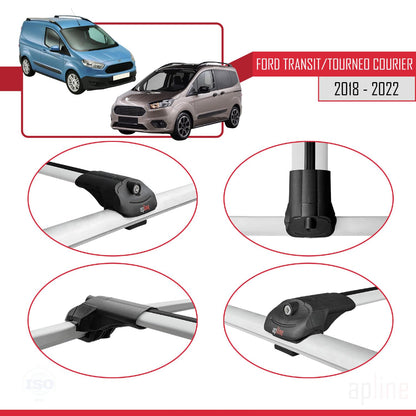 Compatible with Ford Transit/Tourneo Courier Post-Facelift 2018-2022 ACE-1 Car Roof Rack Cross Bar Grey Aluminium 4 Bars