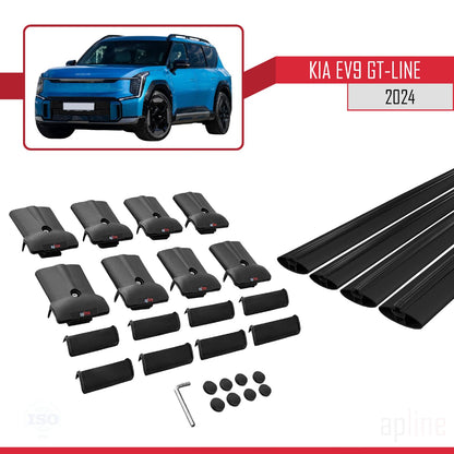 Compatible with KIA EV9 GT-LINE 2024-2025 Fly Model Car Roof Rack Cross Bar Black Aluminium 4 Bars