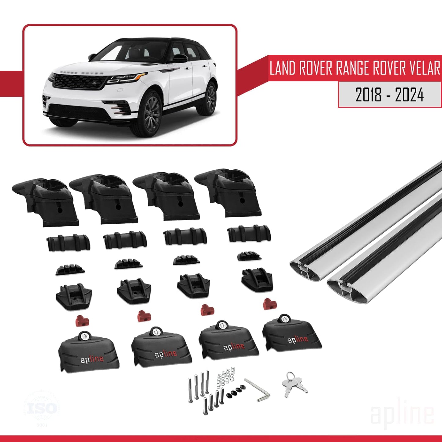 Compatible with Land Rover Range Rover Velar 2018-2024 ACE-2 Car Roof Rack Cross Bar Grey Aluminium 2 Bars