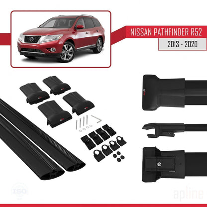 Compatible with Nissan Pathfinder 4 (R52) 2013-2020 Fly Model Car Roof Rack Cross Bar Black Aluminium 2 Bars
