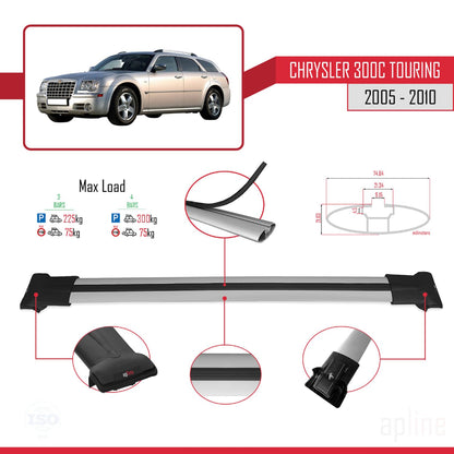Compatible with Chrysler 300C Touring 2005-2010 Fly Model Car Roof Rack Cross Bar Grey Aluminium 3 Bars