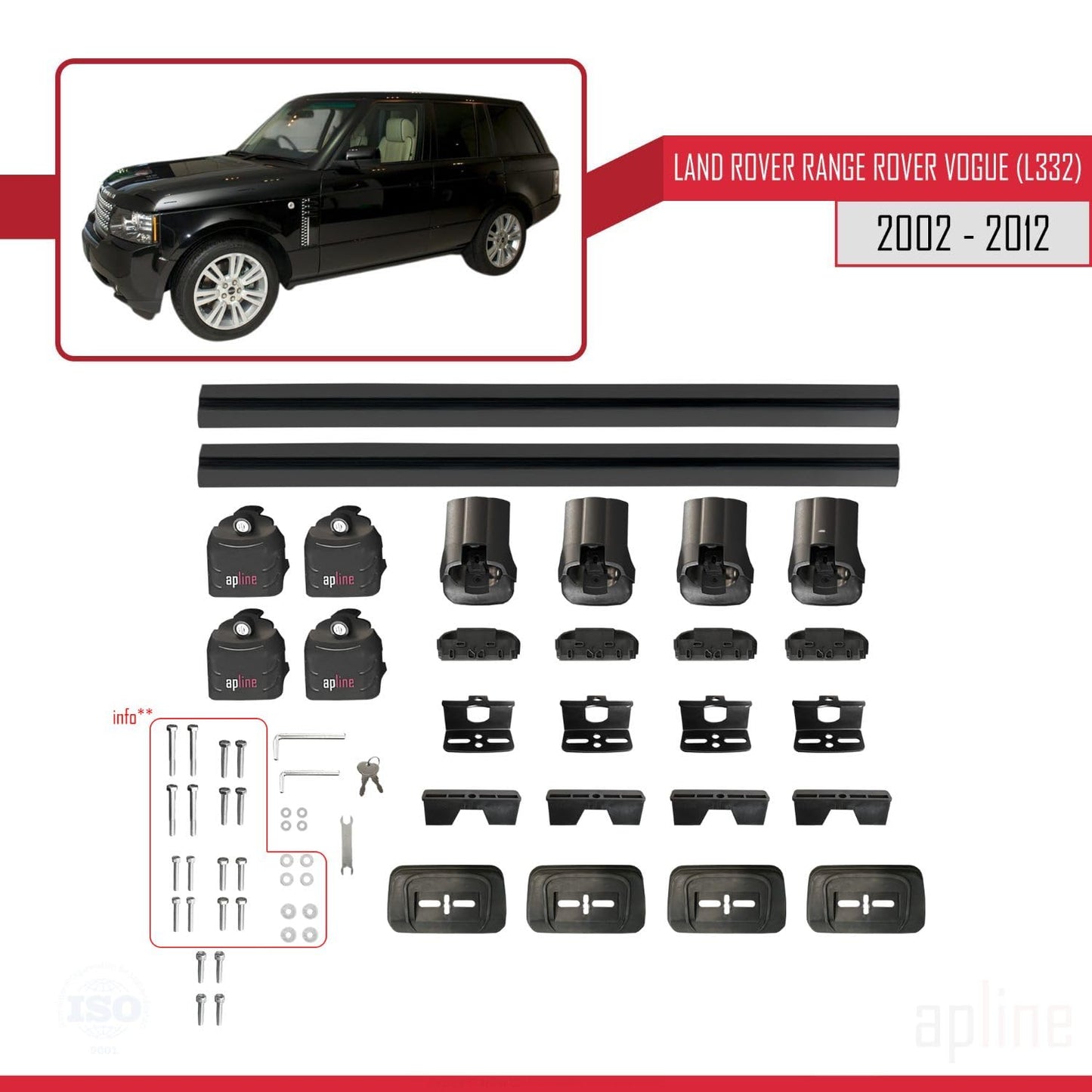 Compatible with Land Rover Range Rover Vogue (L322) 2002-2012 ACE-3 Car Roof Rack Cross Bar Black Aluminium 2 Bars