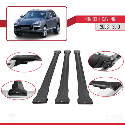 Compatible with Porsche Cayenne (9PA) 2003-2010 Fly Model Car Roof Rack Cross Bar Black Aluminium 3 Bars
