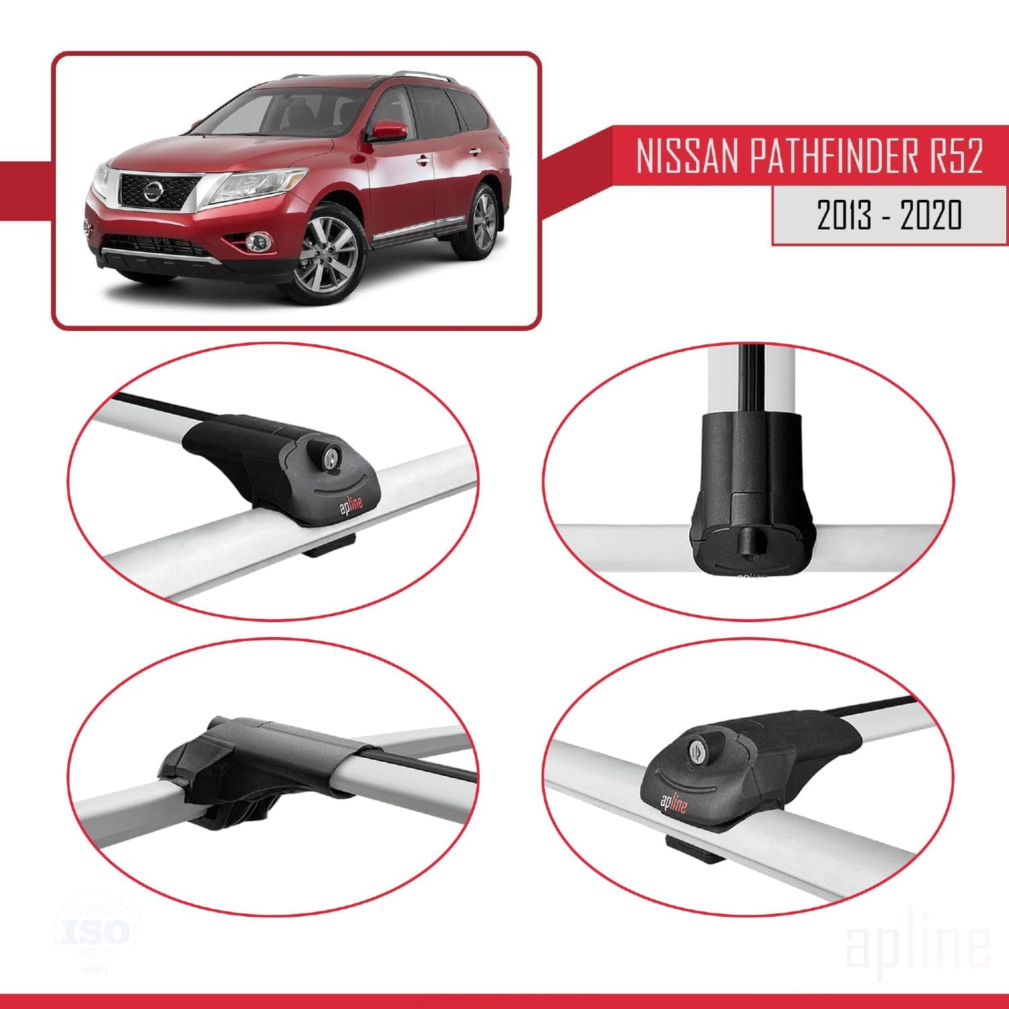 Compatible with Nissan Pathfinder 4 (R52) 2013-2020 ACE-1 Car Roof Rack Cross Bar Grey Aluminium 3 Bars