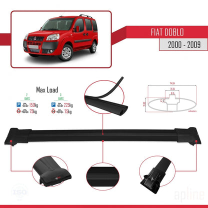 Compatible with Fiat Doblo 2000-2009 Fly Model Car Roof Rack Cross Bar Black Aluminium 2 Bars