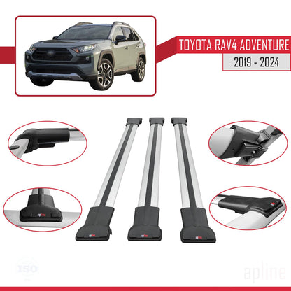 Compatible with Toyota RAV4 Adventure 2019-2024 Fly Model Car Roof Rack Cross Bar Grey Aluminium 3 Bars
