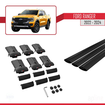 Compatible with Ford Ranger (P703) 2022-2024 Fly Model Car Roof Rack Cross Bar Black Aluminium 3 Bars