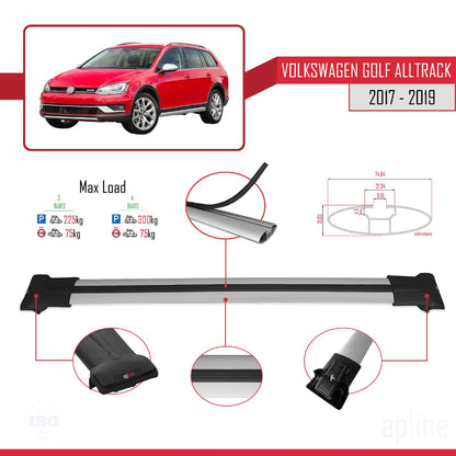 Compatible with VW Golf Alltrack Mk7 2017-2019 Fly Model Car Roof Rack Cross Bar Grey Aluminium 3 Bars