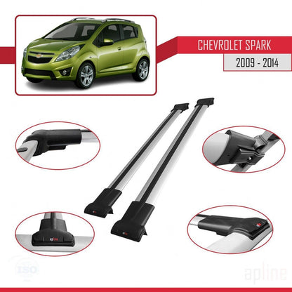 Compatible with Chevrolet Spark (M300) 2009-2014 Fly Model Car Roof Rack Cross Bar Grey Aluminium 2 Bars