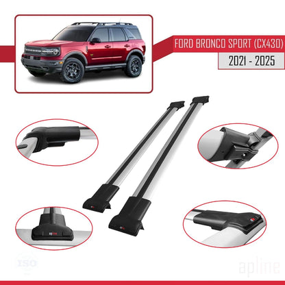 Compatible with Ford Bronco Sport (CX430) 2021-2025 Fly Model Car Roof Rack Cross Bar Grey Aluminium 2 Bars