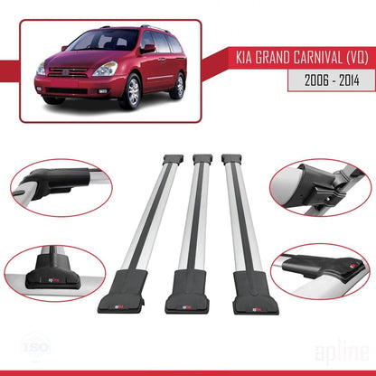 Compatible with Kia Grand Carnival 2 (VQ) 2006-2014 Fly Model Car Roof Rack Cross Bar Grey Aluminium 3 Bars