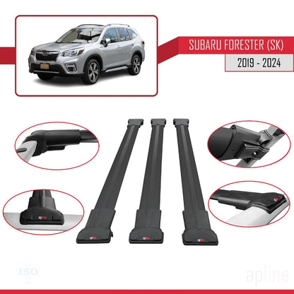 Compatible with Subaru Forester 5 (SK) 2019-2024 Fly Model Car Roof Rack Cross Bar Black Aluminium 3 Bars