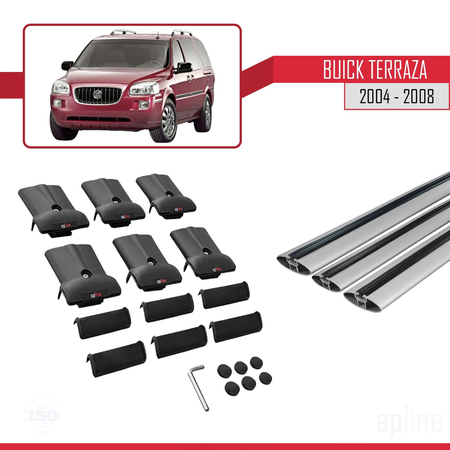 Compatible with Buick Terraza CXL 2004-2008 Fly Model Car Roof Rack Cross Bar Grey Aluminium 3 Bars