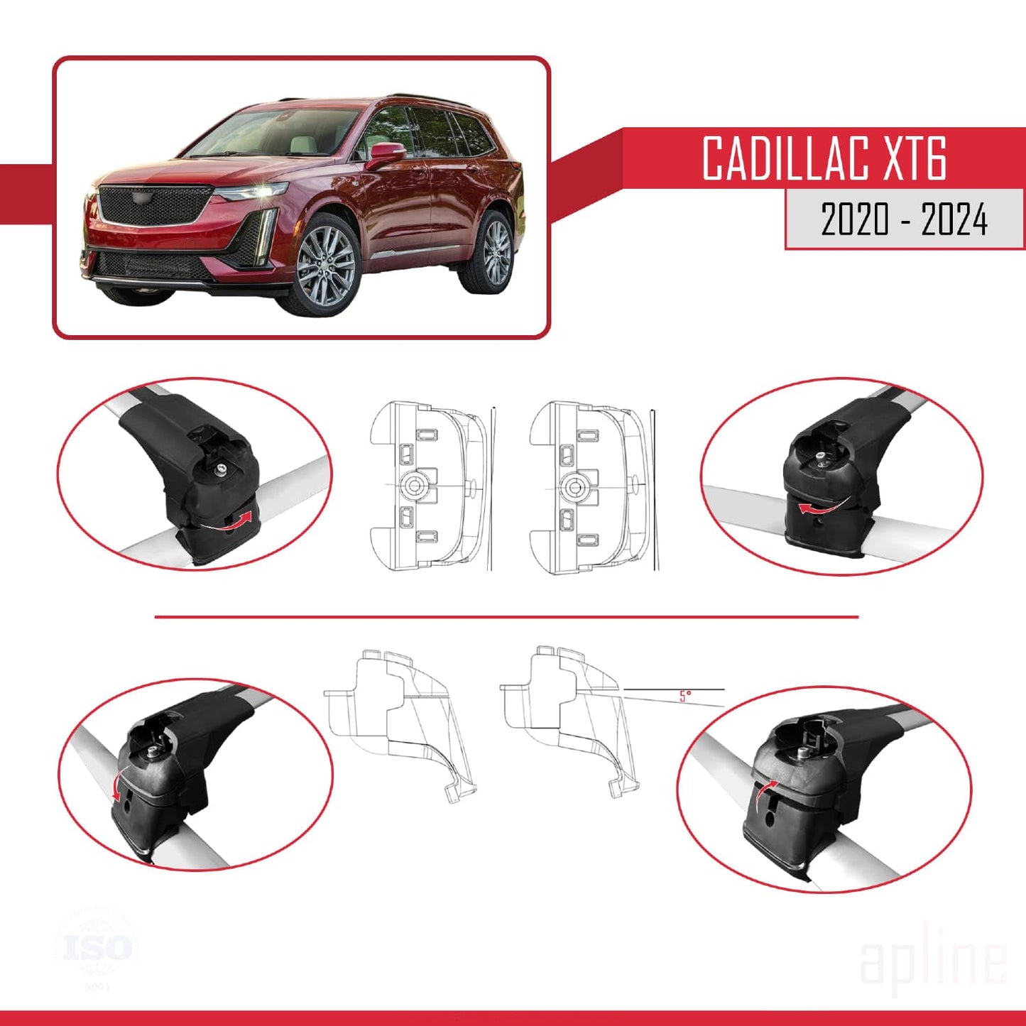 Compatible with Cadillac XT6 2020-2024 ACE-2 Car Roof Rack Cross Bar Grey Aluminium 2 Bars