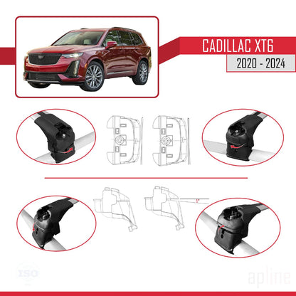 Compatible with Cadillac XT6 2020-2024 ACE-2 Car Roof Rack Cross Bar Grey Aluminium 2 Bars