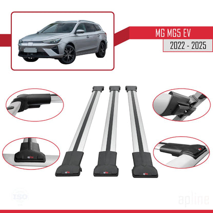 Compatible with MG 5 EV 2022-2025 Fly Model Car Roof Rack Cross Bar Grey Aluminium 3 Bars