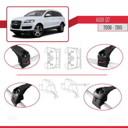 Compatible with Audi Q7 (4L) 2006-2015 ACE-2 Car Roof Rack Cross Bar Black Aluminium 2 Bars